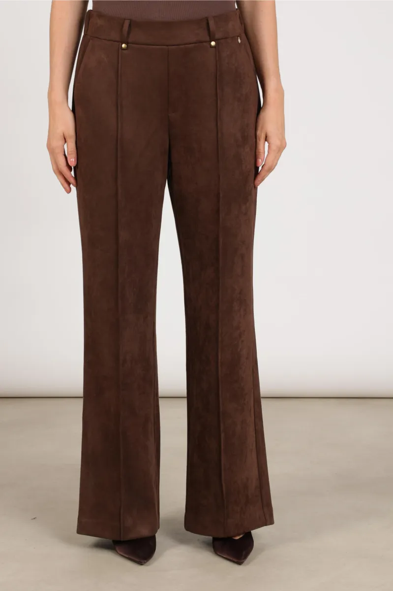 NUKUS-Jill Pant Suedine-NKF09121-334 Chocolate-CHOCOLADE