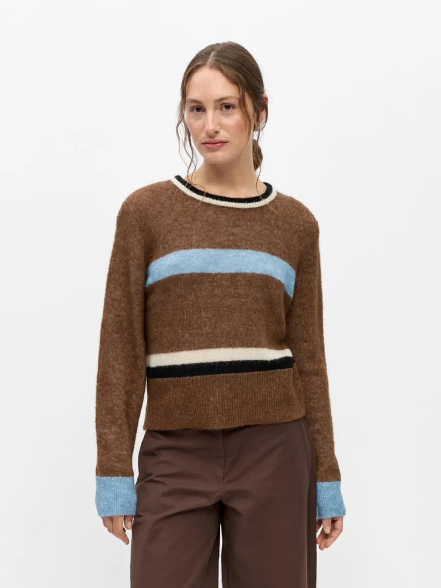 OBJECT-OBJAGGIE L/S RE KNIT PULLOVER NOOS-23049476-Carafe Stripes-CAFE