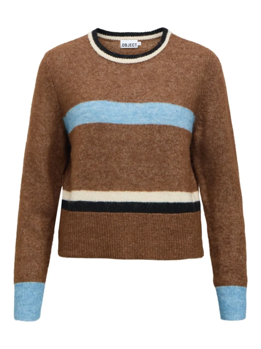 OBJECT-OBJAGGIE L/S RE KNIT PULLOVER NOOS-23049476-Carafe Stripes-CAFE