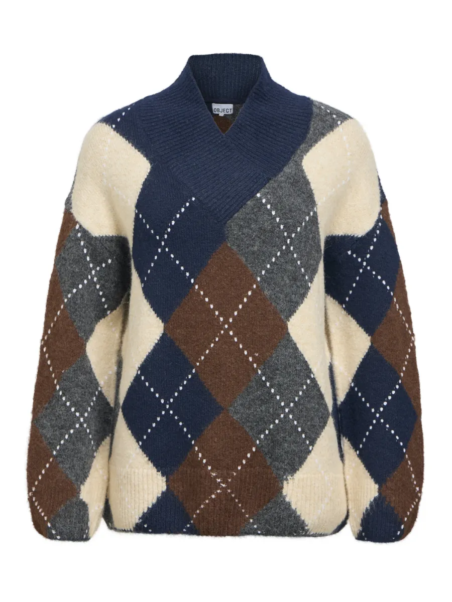 OBJECT-OBJBRENDA L/S LO V-NECK PULLOVER NO-23050272-Sky Captain-NAVY