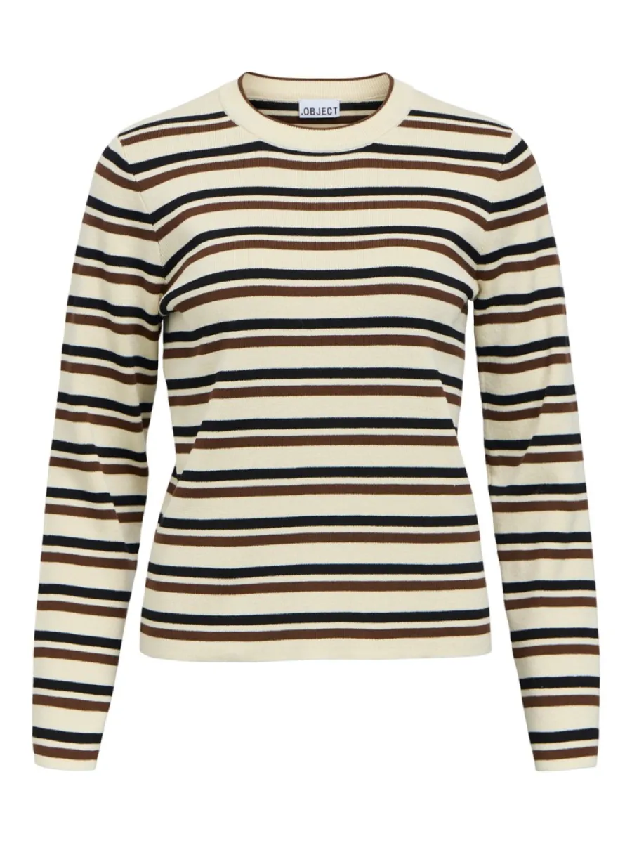 OBJECT-OBJESTER L/S RE KNIT PULLOVER NOOS-23050584-Birch Black Carafe-CREME
