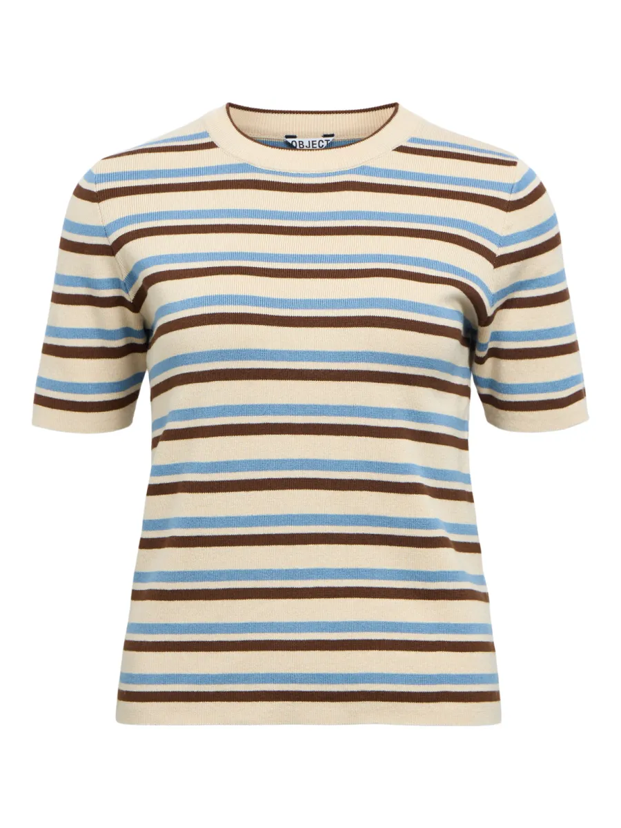 OBJECT-OBJESTER S/S NEW KNIT PULLOVER NOOS-23043510-Sandshell Blue Shadow-ZAND