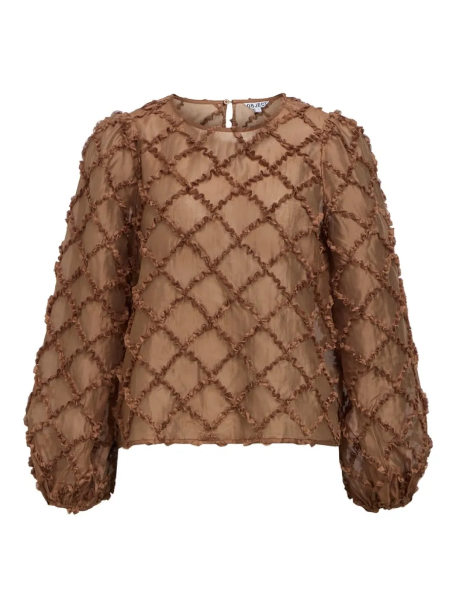 OBJECT-OBJLUISA L/S RE O-NECK TOP 146-23049907-Carafe-BRUIN