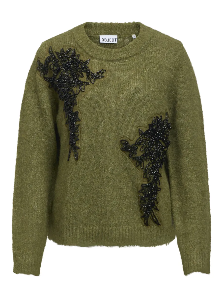 OBJECT-OBJMELEA L/S RE KNIT PULLOVER 148-23050294-Martini Olive-OLIJF