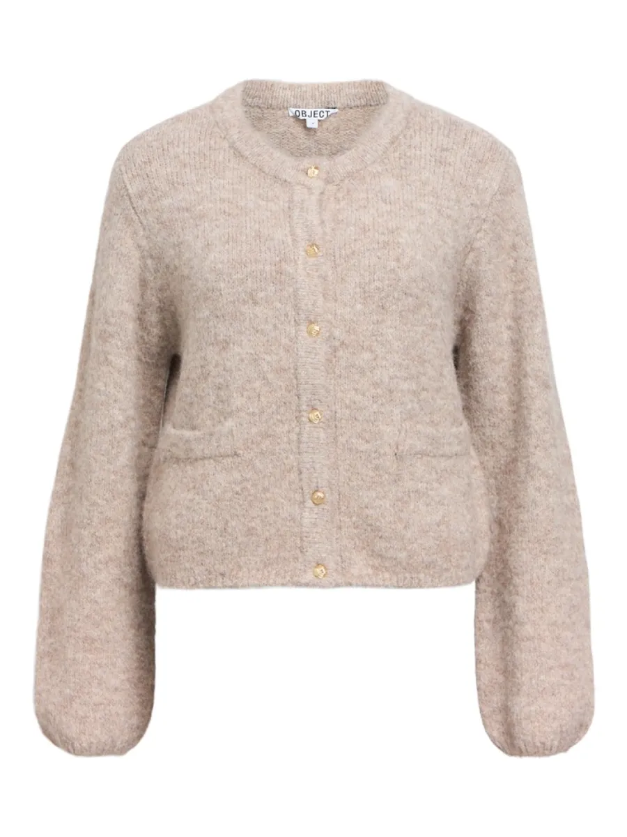 OBJECT-OBJSAGGIA RE L/S KNIT CARDIGAN NOOS-23046886-Humus-ZAND