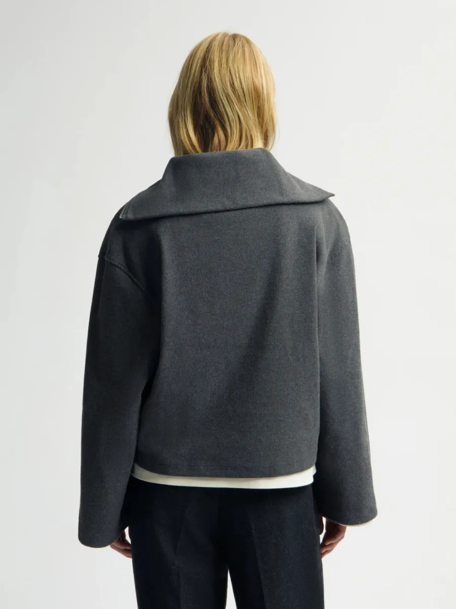 Olaf-Half zip rib sweat-W270200-Charcoal-DONKER GRIJS/GRAFIET