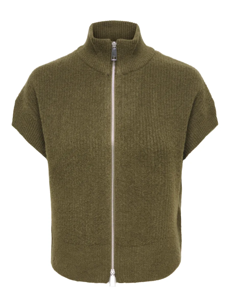 ONLY-ONLBIANCA SL HIGHNECK ZIP VEST KNT-15383481-Beech-GROEN