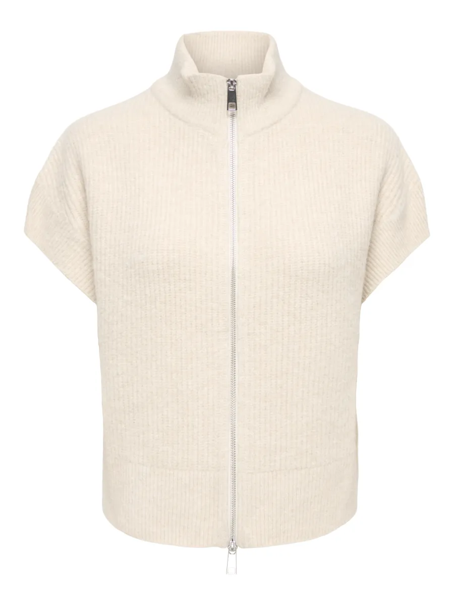 ONLY-ONLBIANCA SL HIGHNECK ZIP VEST KNT-15383481-Birch-CREME