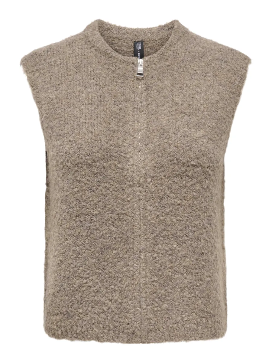ONLY-ONLBOUBLE SL O-NECK ZIP VEST KNT-15374816-Bracken-BRUIN