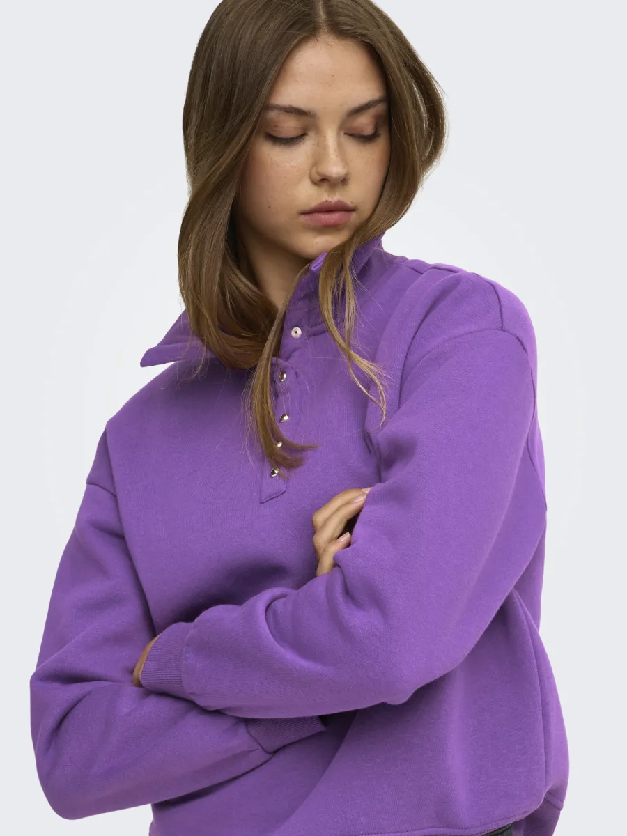 ONLY-ONLCORALIE L/S BUTTON COLLAR SWT-15383346-Pansy Silver Buttons-ZILVER GRIJS