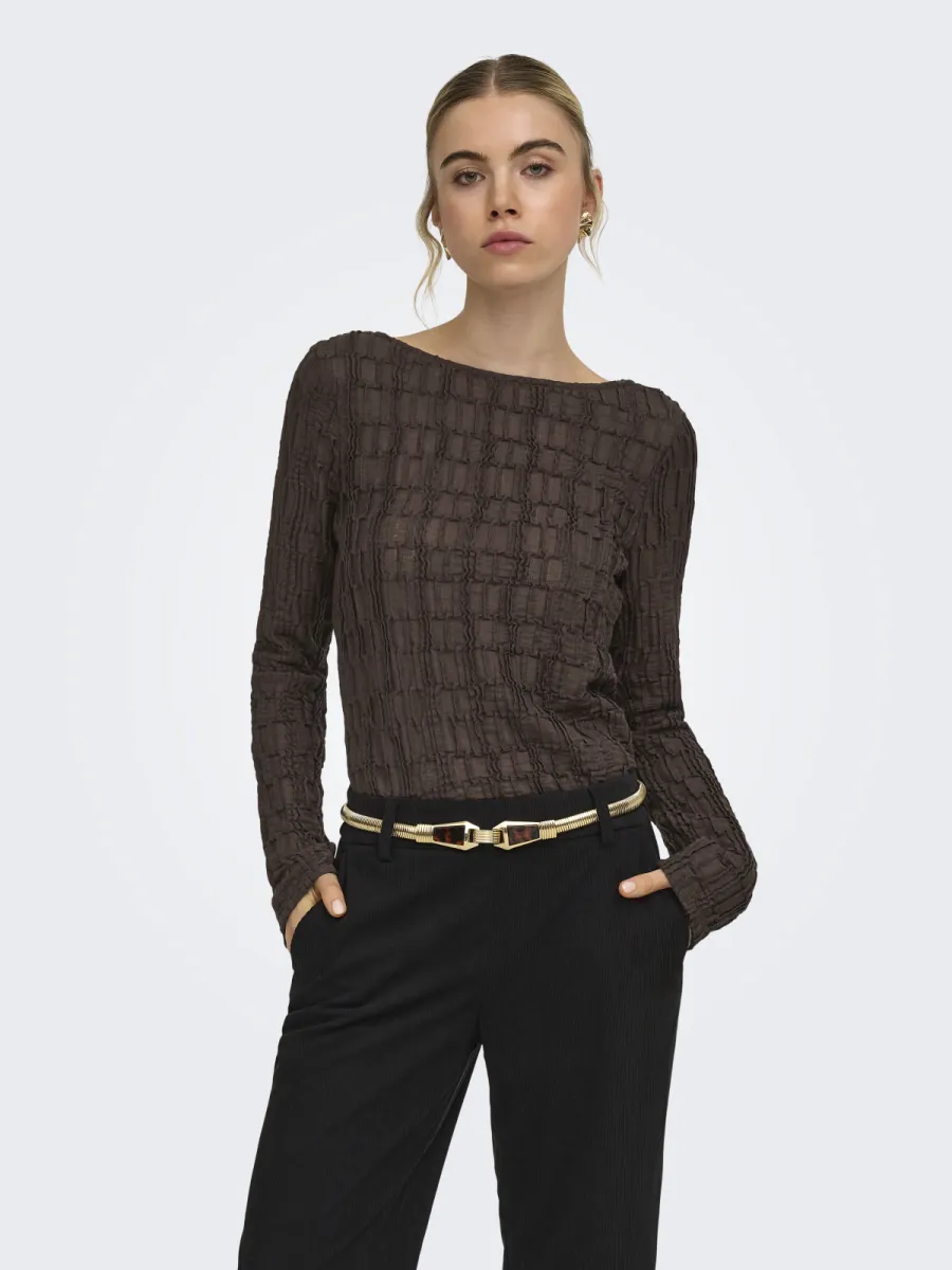 ONLY-ONLJADE L/S BOATNECK TOP JRS-15384706-Coffee Bean-CAFE