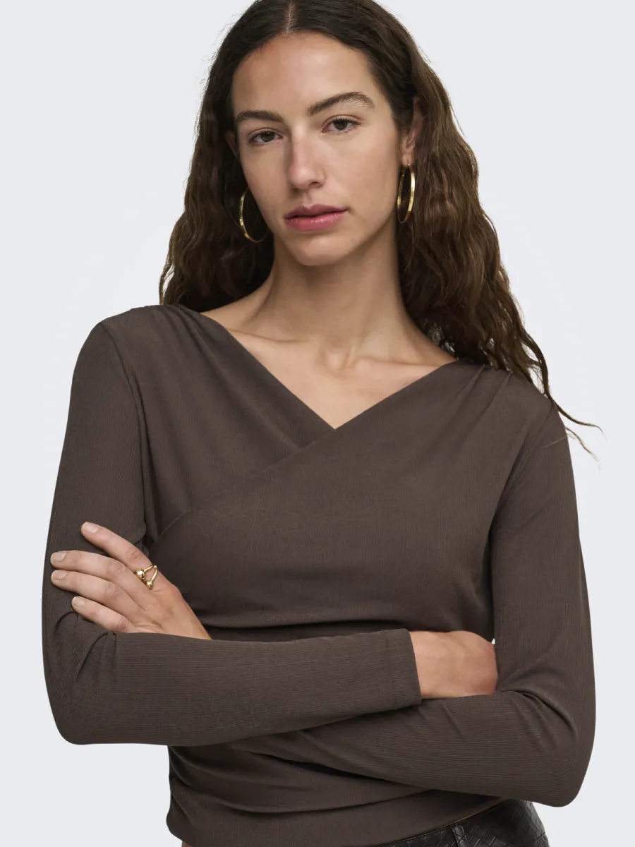 ONLY-ONLLEXI L/S WRAP TOP JRS-15383493-Coffee Bean-CAFE