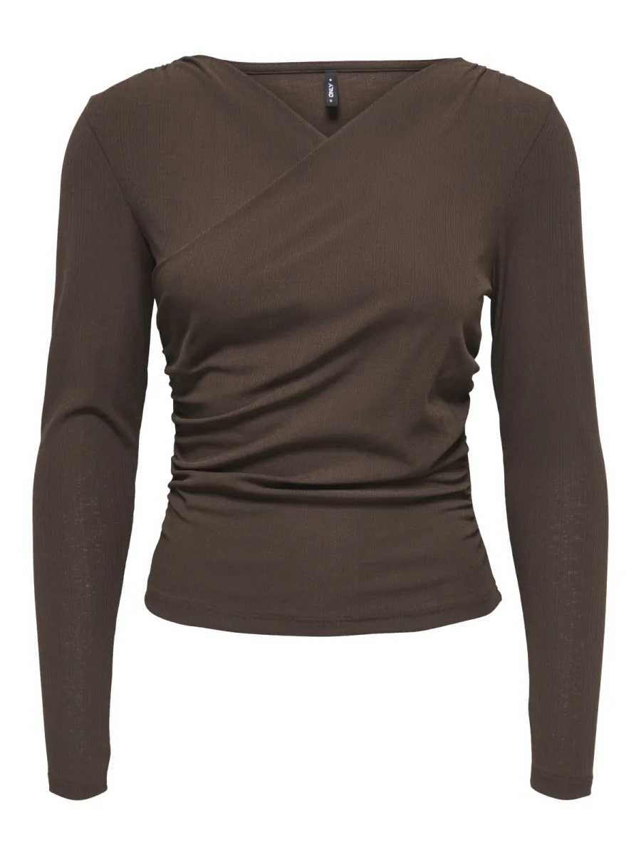 ONLY-ONLLEXI L/S WRAP TOP JRS-15383493-Coffee Bean-CAFE