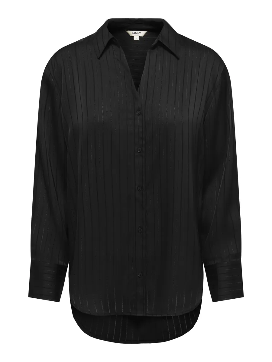 ONLY-ONLLYRIA LS STRIPE SHIRT WVN-15385127-Black-BLACK