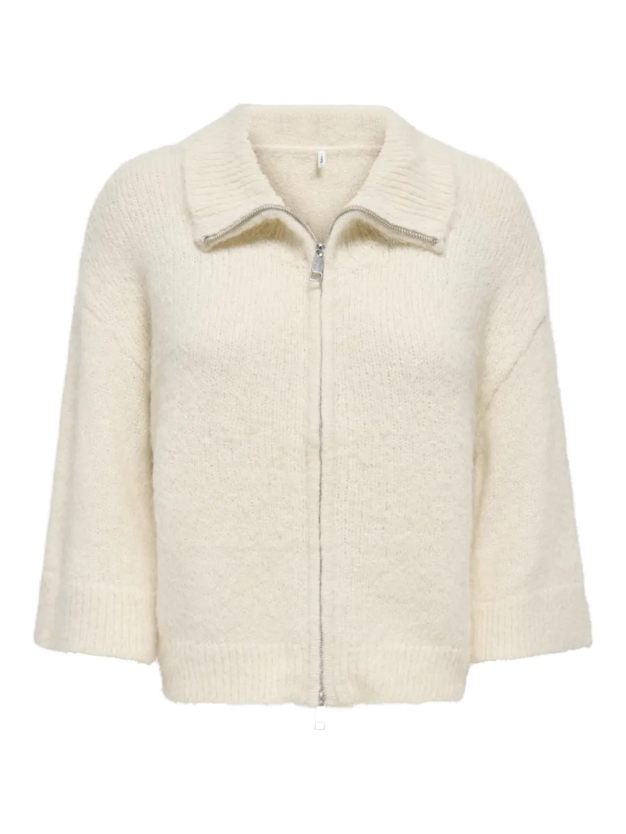 ONLY-ONLMAGGIE 3/4 WIDE ZIP CARDI CC KNT-15375131-Birch-CREME
