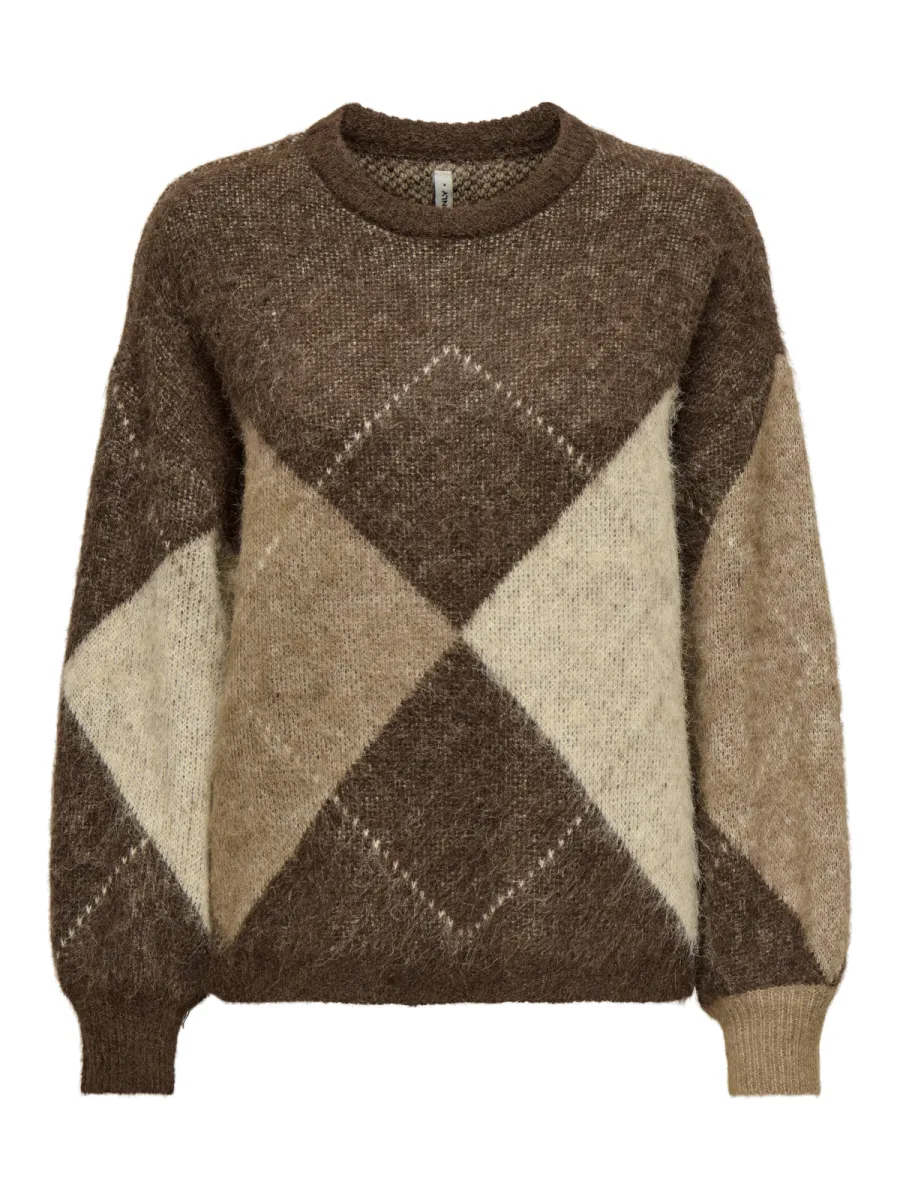 ONLY-ONLNOEME LIFE LS JQ O-NECK KNT-15353226-Chestnut Cocoa-BRUIN COMBINATIES