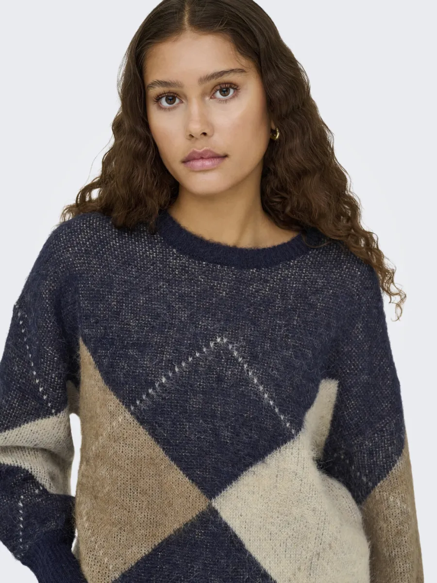 ONLY-ONLNOEME LIFE LS JQ O-NECK KNT-15353226-Night Sky-BLAUW COMBINATIE