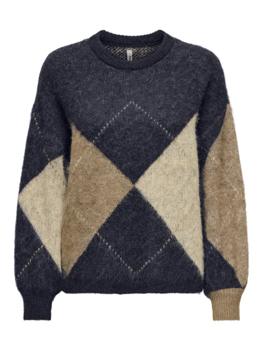 ONLY-ONLNOEME LIFE LS JQ O-NECK KNT-15353226-Night Sky-BLAUW COMBINATIE
