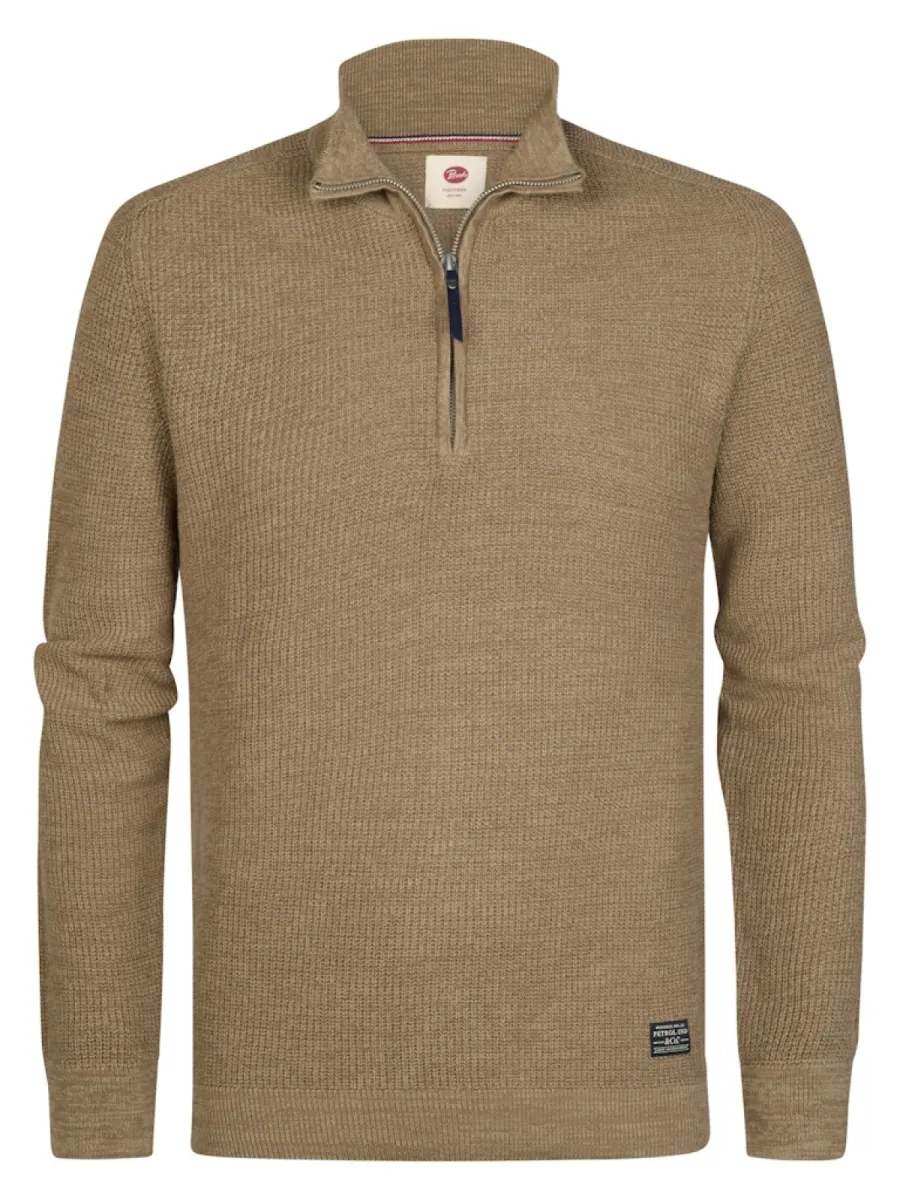 PETROL INDUSTRIES-Men knitwear collar-M-3060-KWC227-7140 Oak-BRUIN