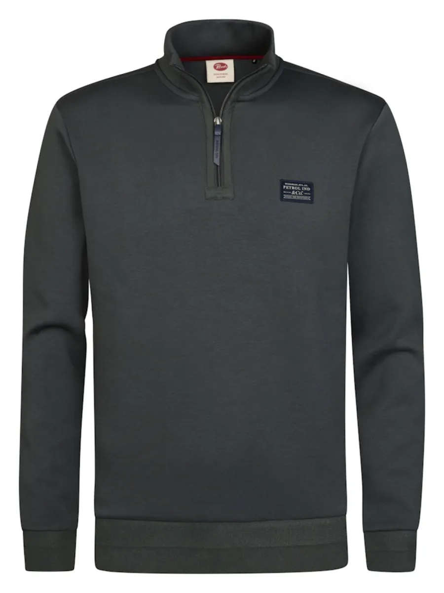 PETROL INDUSTRIES-Men sweater collar zip-M-3060-SWC318-6185 Steel green-GROEN