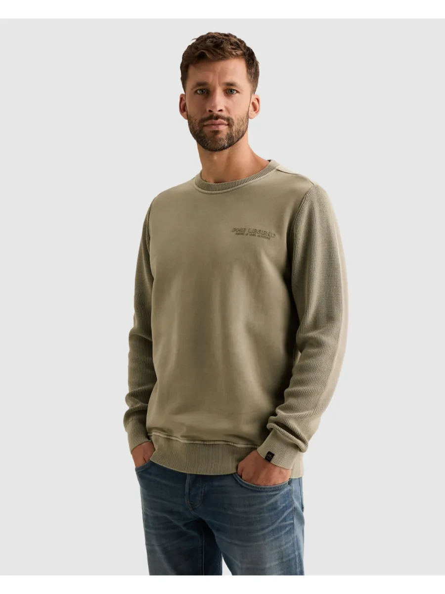 PME LEGEND-Crewneck sweat knit combination-PSW2610323-6412 Abbey stone-STONE