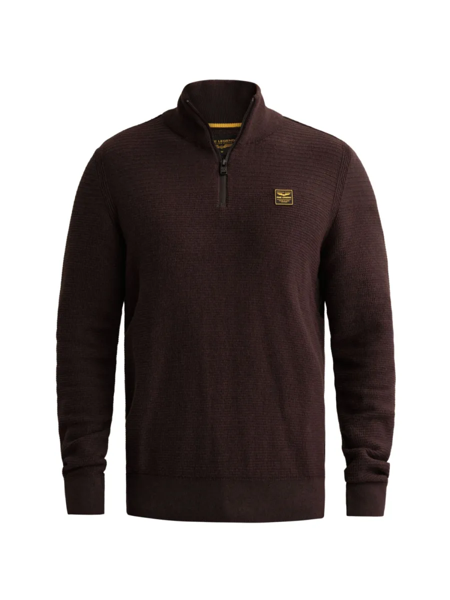 PME LEGEND-Half zip collar cotton mouline (organic)-PKW2610301-4357 dark aubergine-AUBERGINE