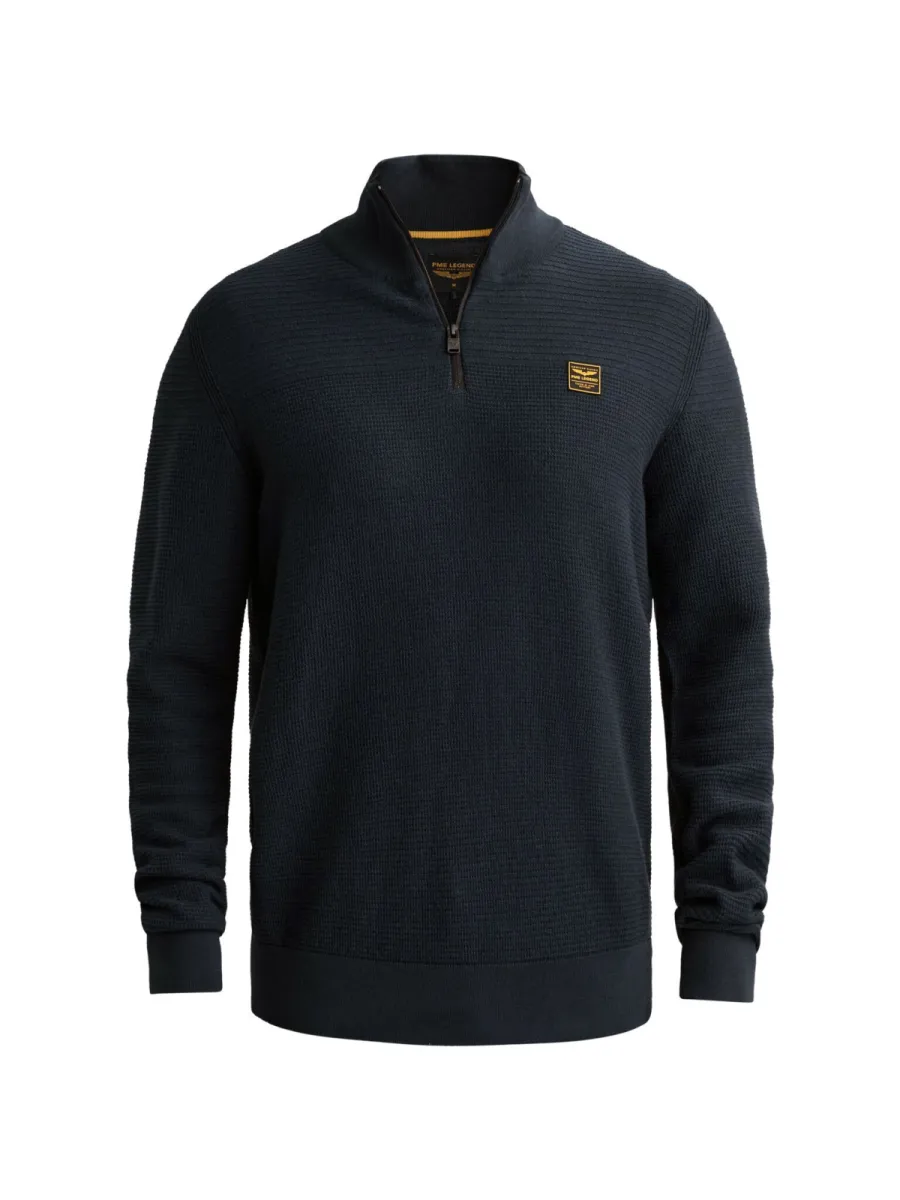PME LEGEND-Half zip collar cotton mouline (organic)-PKW2610301-5281 Salute-BLUE