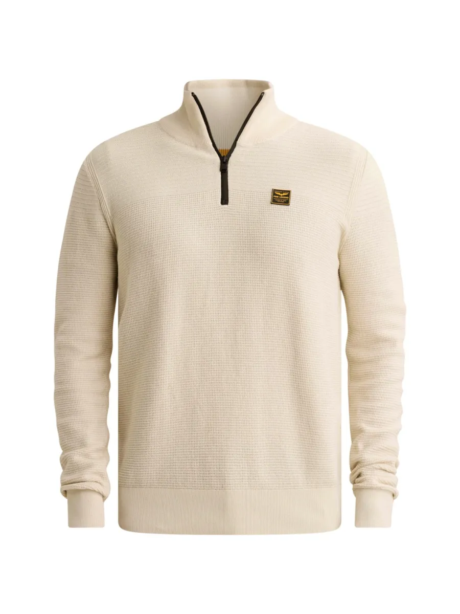PME LEGEND-Half zip collar cotton mouline (organic)-PKW2610301-7013 Bone white-OFF WHITE