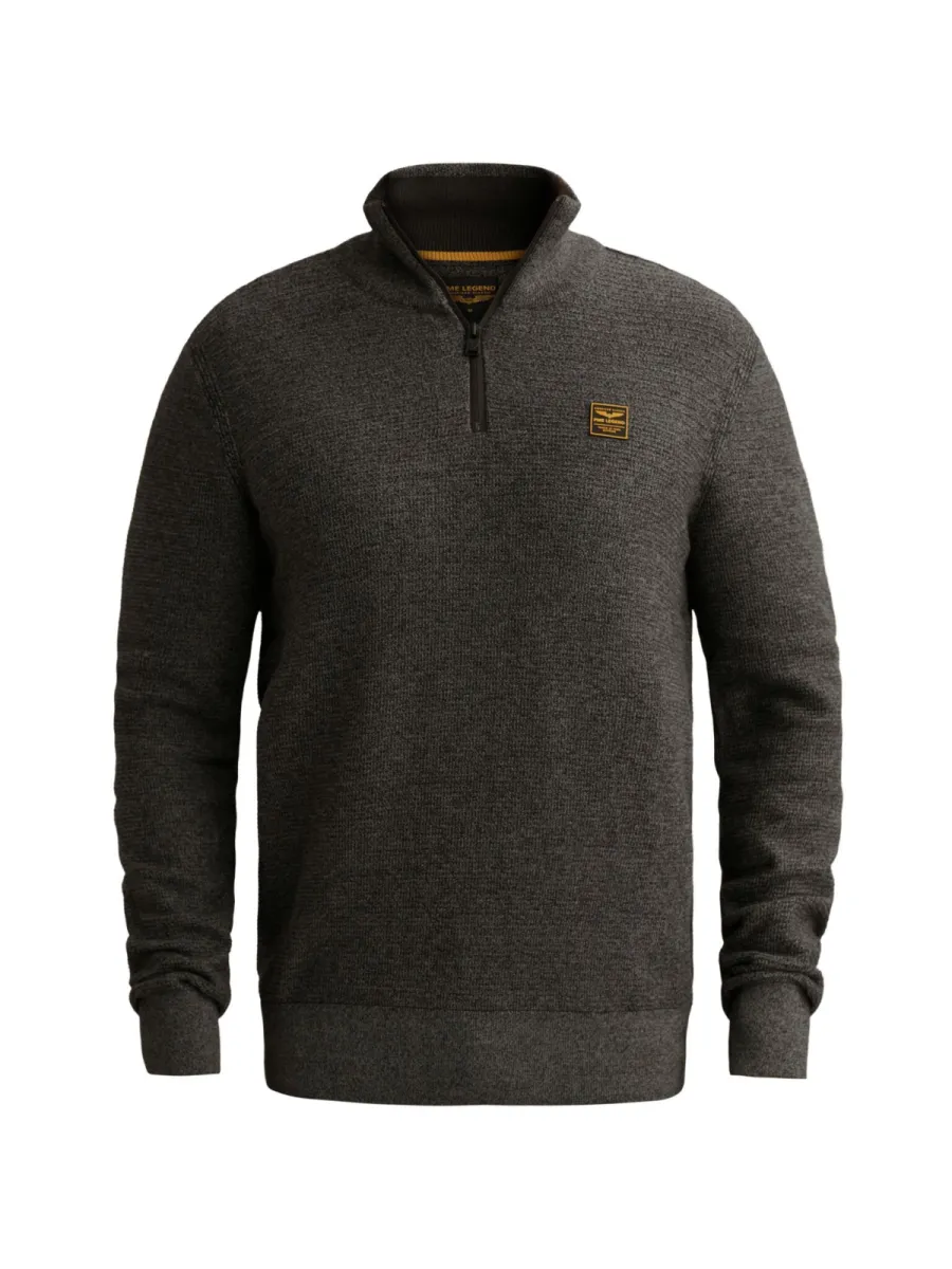 PME LEGEND-Half zip collar cotton mouline (organic)-PKW2610301-9067 Jet black-ZWART