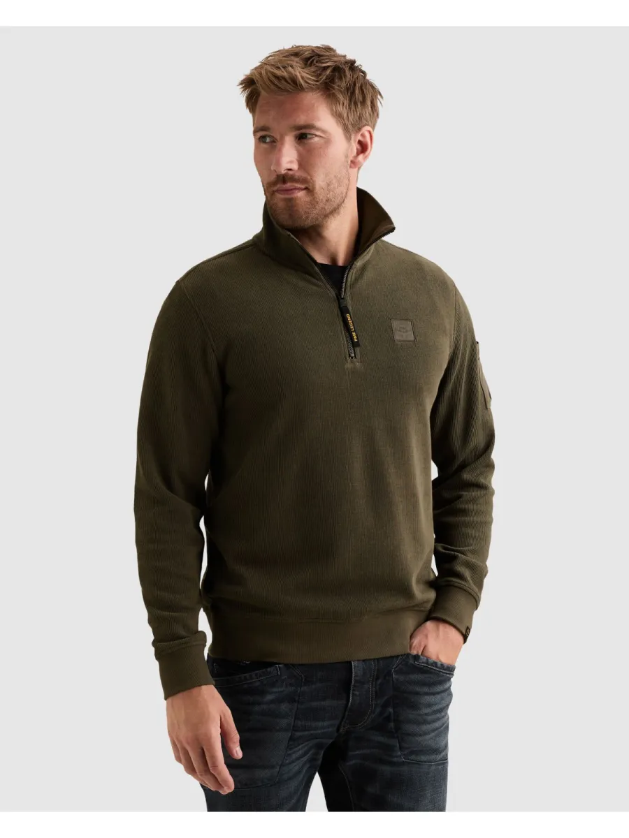 PME LEGEND-Half zip collar flat knit look-PSW2609457-8039 Beluga-BRUIN