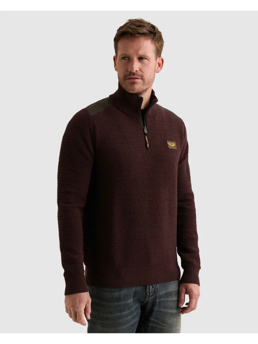 PME LEGEND-Half zip collar texture yarn-PKW2610307-4357 Dark aubergine-AUBERGINE
