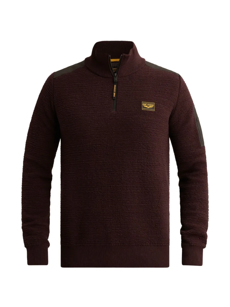 PME LEGEND-Half zip collar texture yarn-PKW2610307-4357 Dark aubergine-AUBERGINE