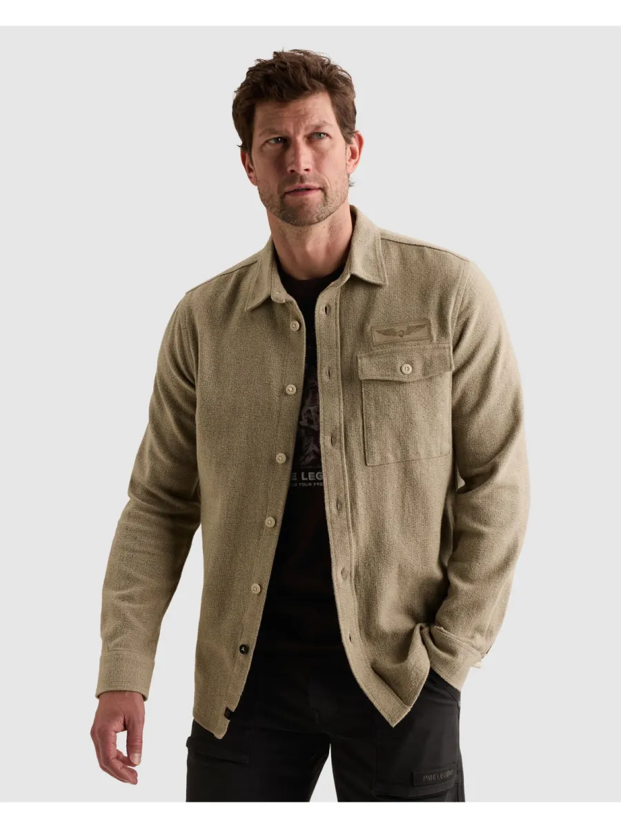 PME LEGEND-Long sleeve shirt brushed flanel-PSI2610214-6412 Abbey stone-STONE