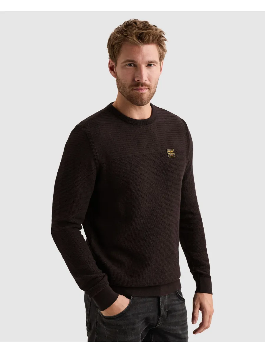PME LEGEND-R-neck cotton mouline-PKW2610300-4357 Aubergine-AUBERGINE