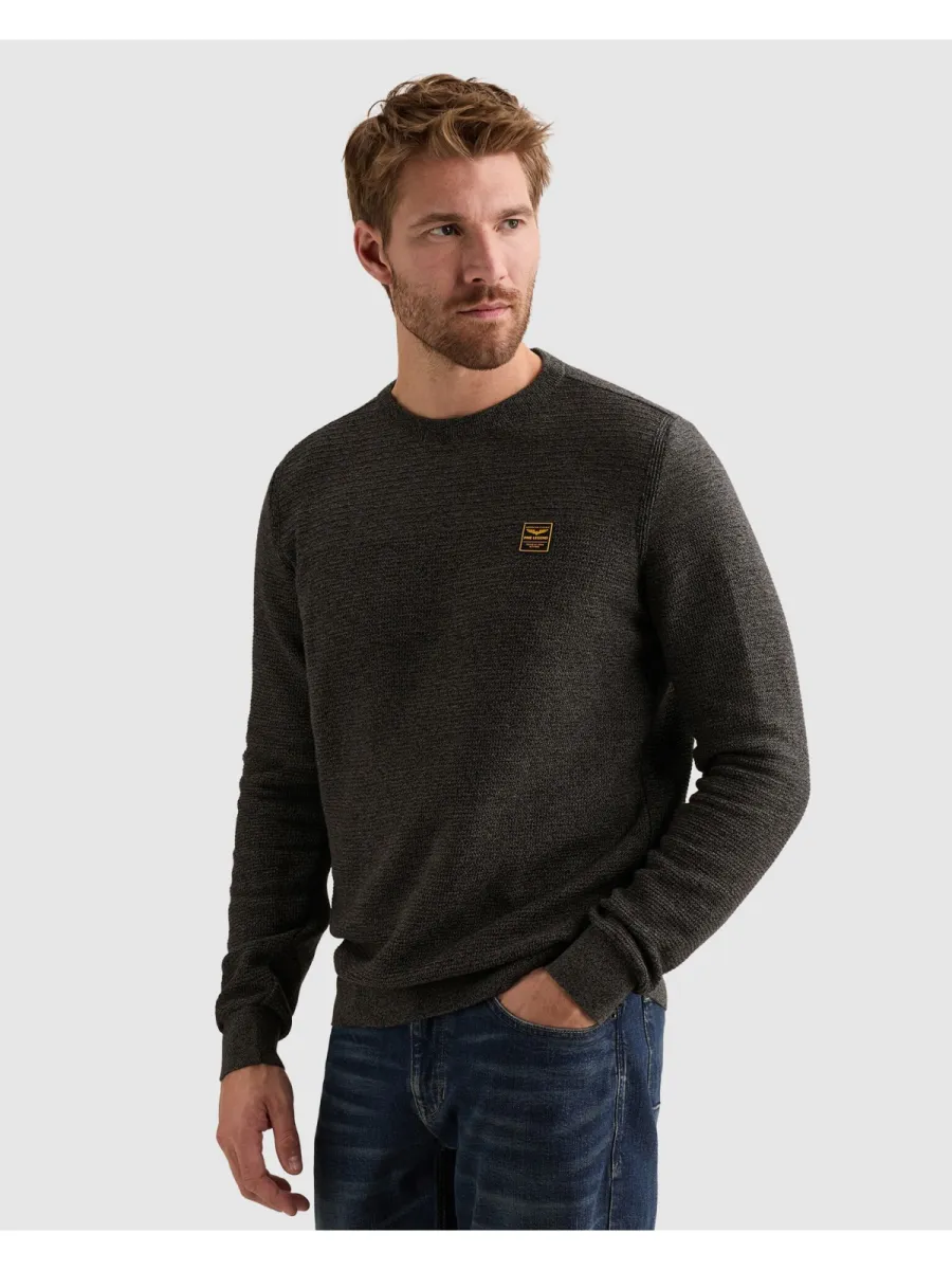 PME LEGEND-R-neck cotton mouline-PKW2610300-9067 Jet black-ZWART
