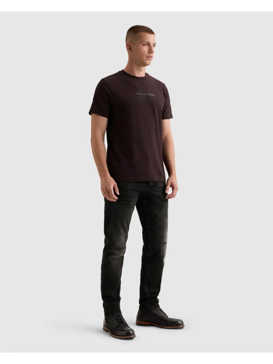 PME LEGEND-Short sleeve r-neck cotton elastan-PTSS2610584-4357 Dark aubergine-AUBERGINE