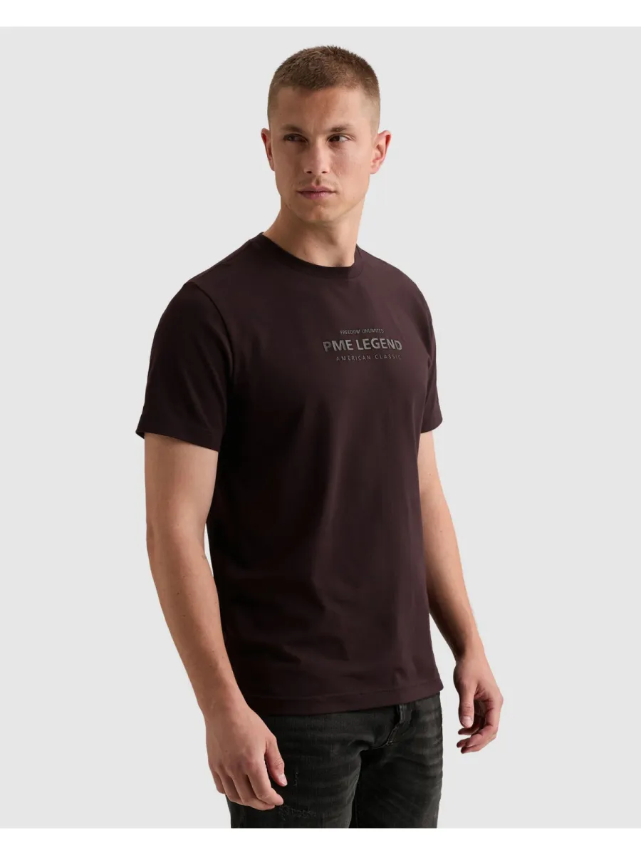 PME LEGEND-Short sleeve r-neck cotton elastan-PTSS2610584-4357 Dark aubergine-AUBERGINE