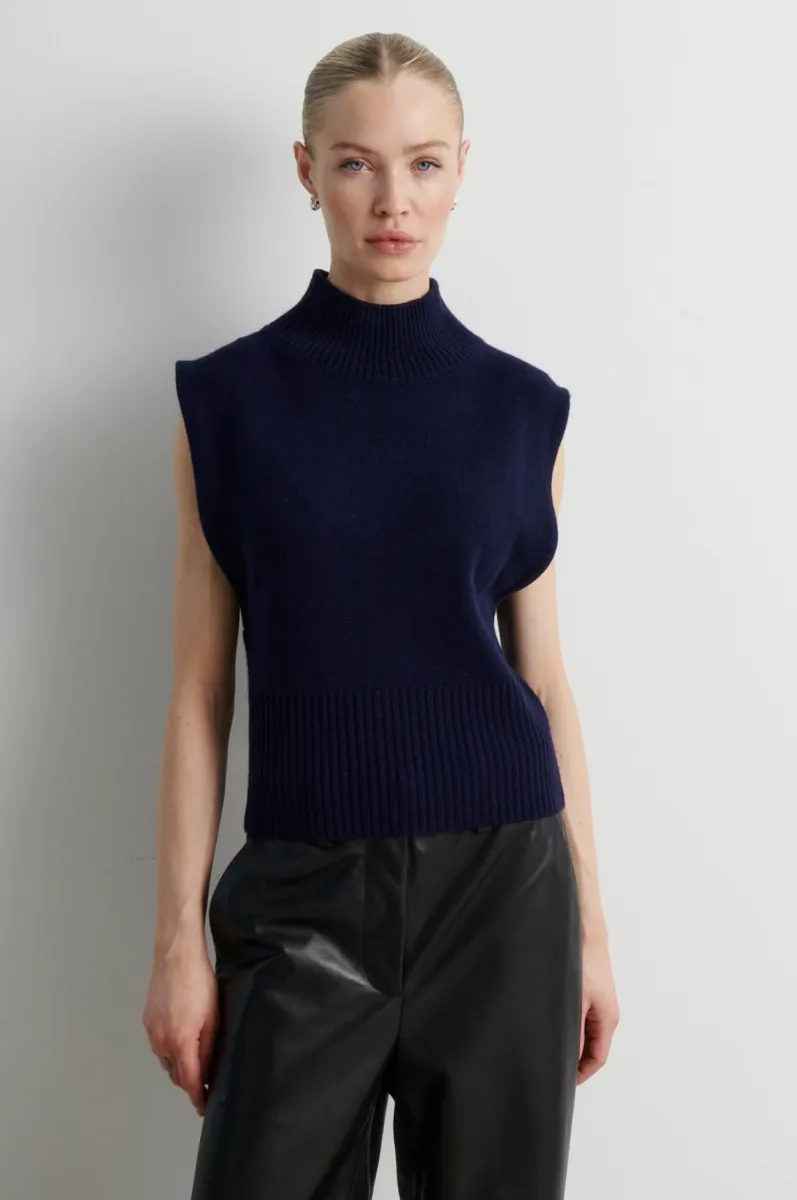 Second Female-61372-Longo Knit T-neck Vest-5994 Night Sky-NAVY