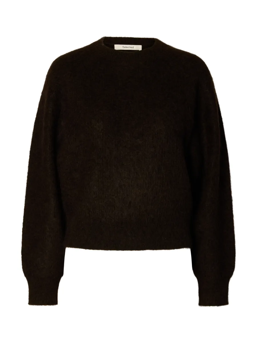 Selected Femme-SLWMIRA LS KNIT SHORT O-NECK NOOS-16102233-Delicioso-BRUIN