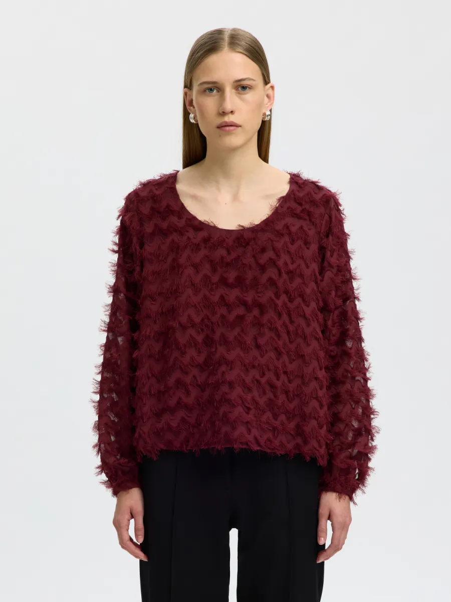 Selected Femme-SLWMYLA LS RELAXED TOP-16102248-Tawny Port-BORDEAUX