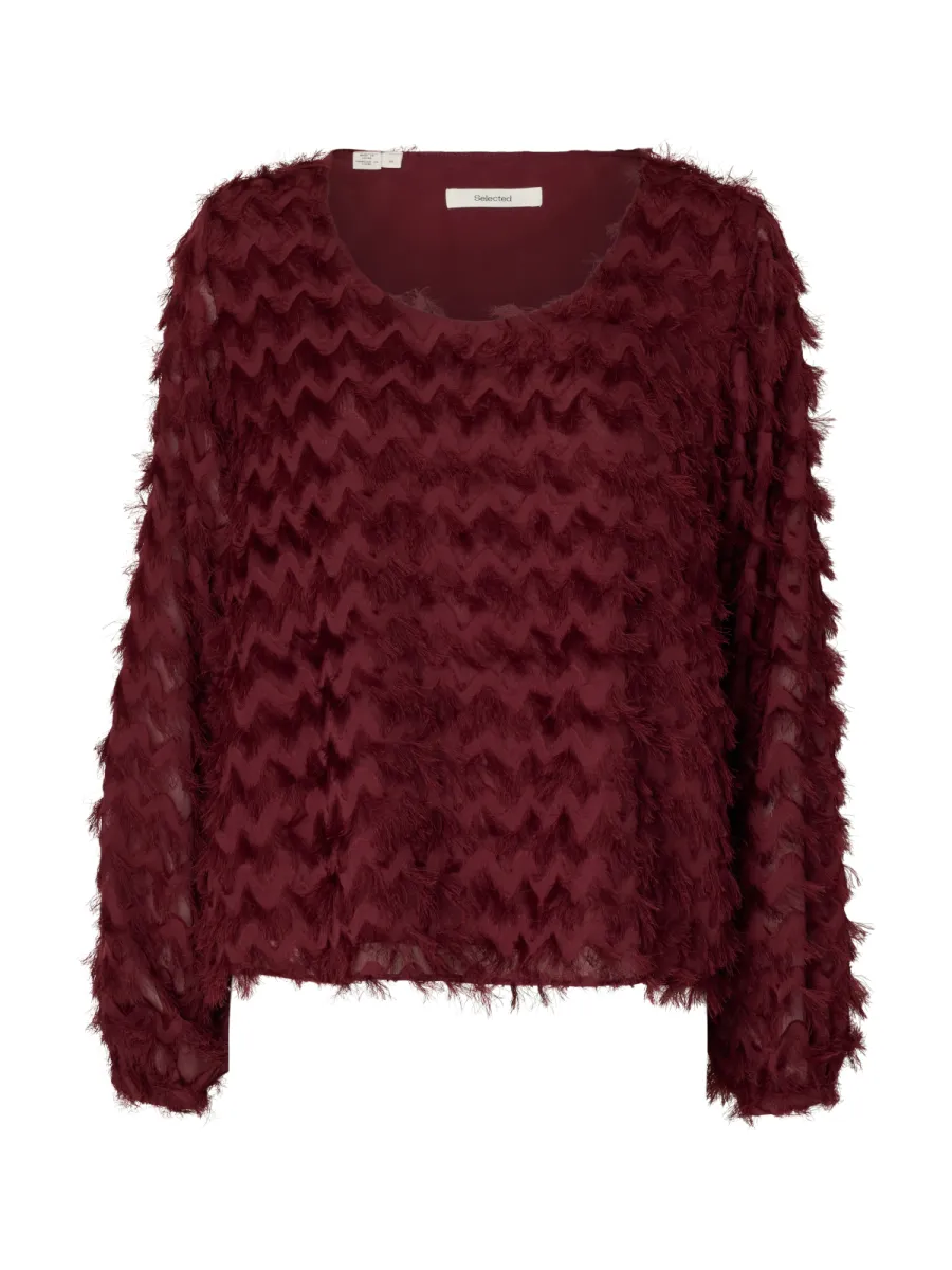 Selected Femme-SLWMYLA LS RELAXED TOP-16102248-Tawny Port-BORDEAUX