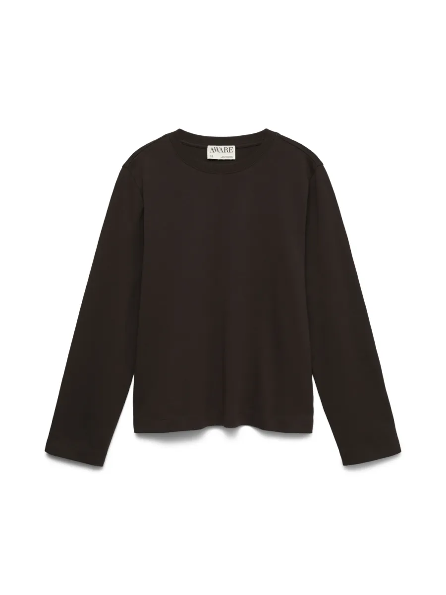 VERO MODA-AWNAIMA LS O-NECK BOXY T-SHIRT-10352569-Chocolate Torte-CHOCOLADE