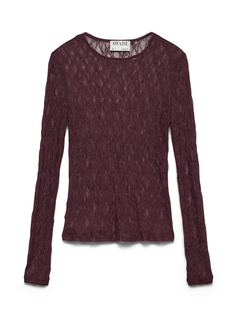 VERO MODA-AWTESSY LS O-NECK LACE TOP NOOS-10334538-Catawba Grape-BORDEAUX