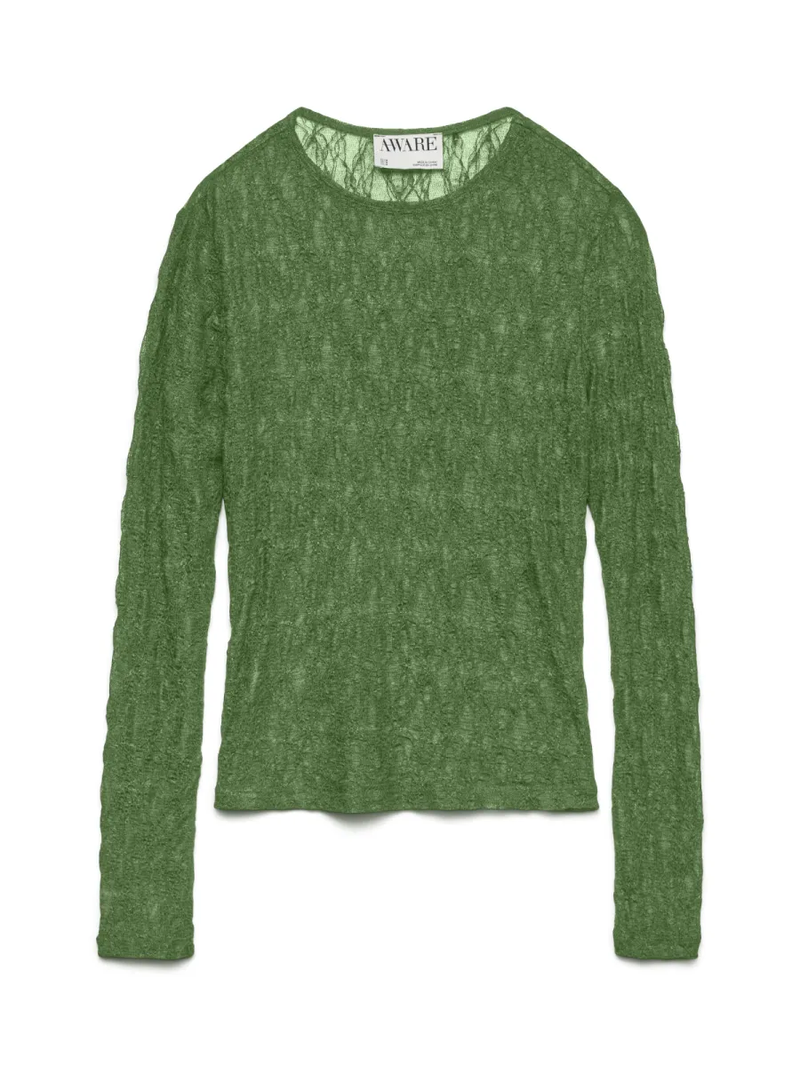 VERO MODA-AWTESSY LS O-NECK LACE TOP NOOS-10334538-Kale-GROEN