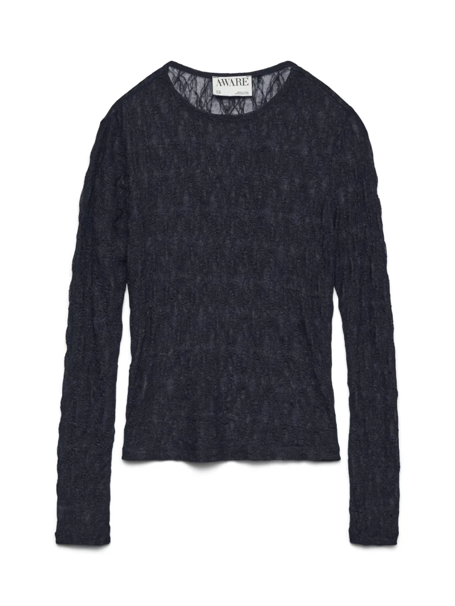 VERO MODA-AWTESSY LS O-NECK LACE TOP NOOS-10334538-Night Sky-MARINE