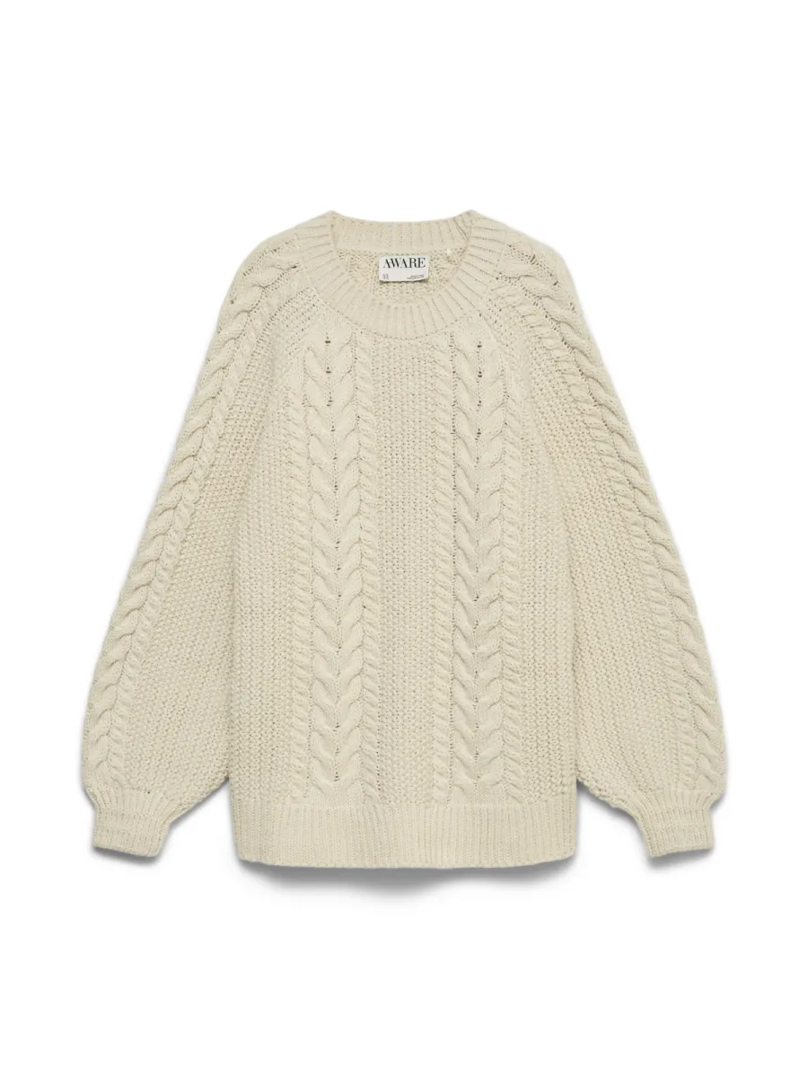VERO MODA-AWTOA LS O-NECK KNIT NOOS-10334054-Birch-CREME