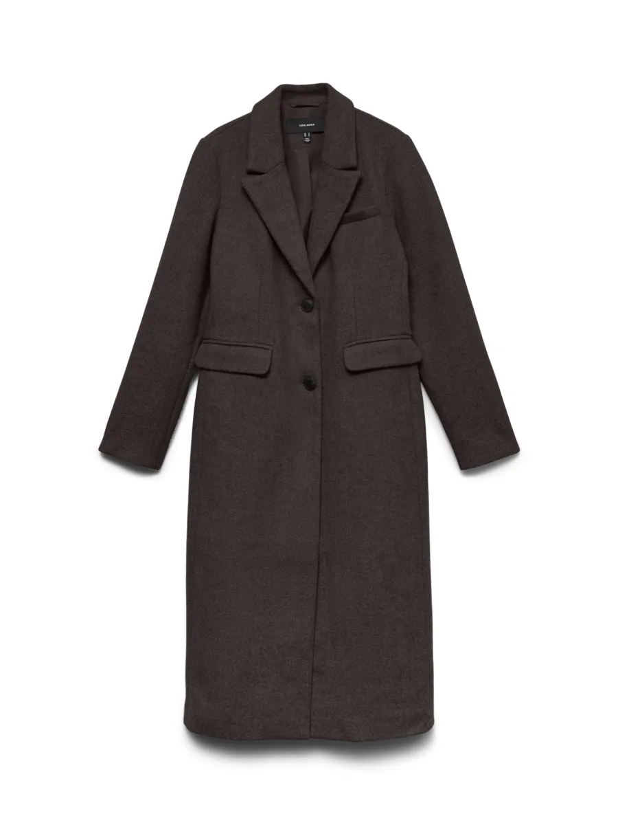 VERO MODA-VMAVA LONG WOOL BLEND COAT BOO-10347789-Chocolate Torte-CHOCOLADE