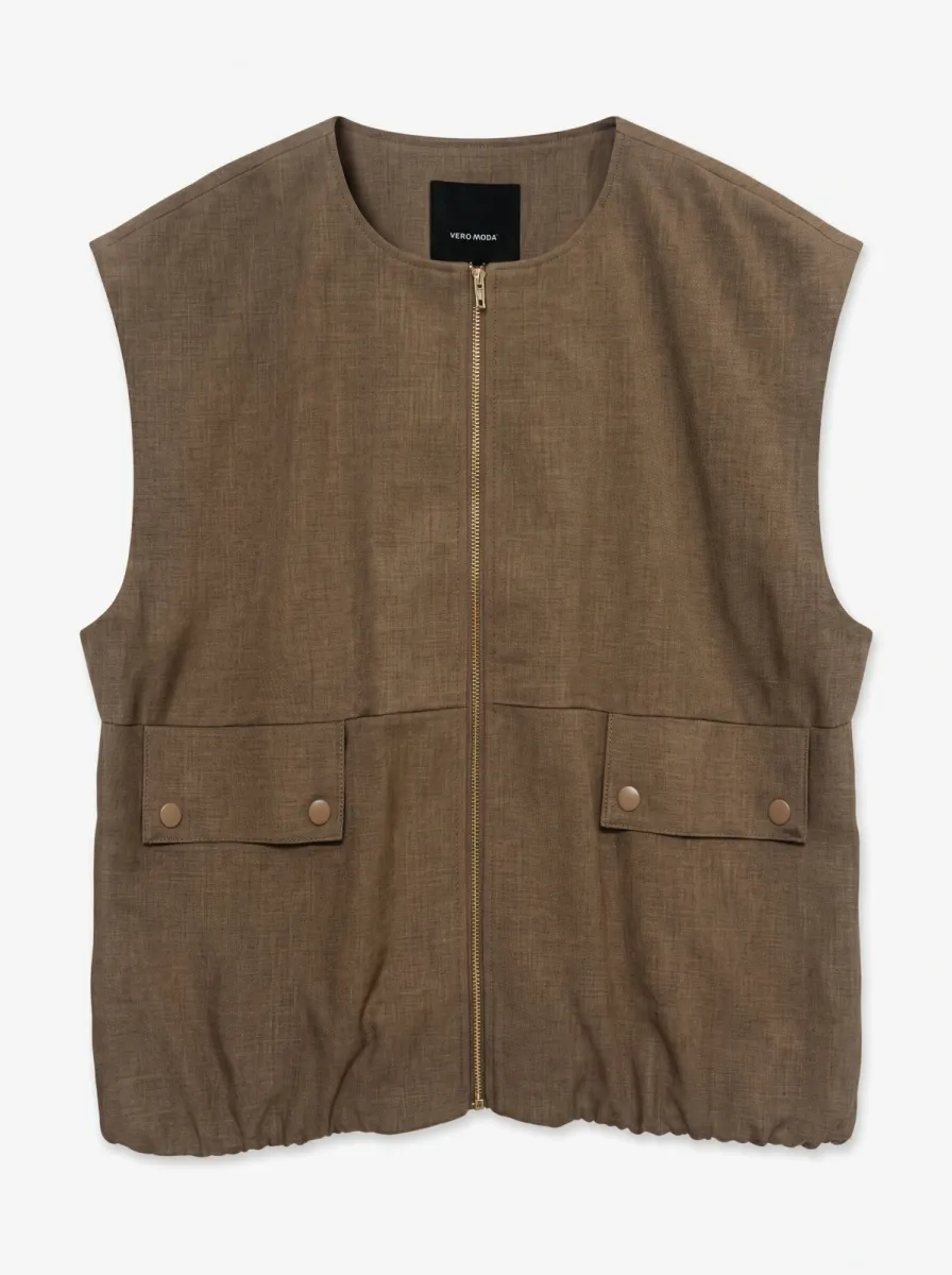 VERO MODA-VMCASSIDY SL OVERSIZED WAISTCOAT LC-10358675-Fossil-BRUIN