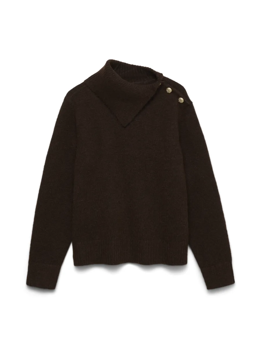VERO MODA-VMHAZEL LS SPLITNECK PULLOVER BF-10348403-Chocolate Torte-CHOCOLADE
