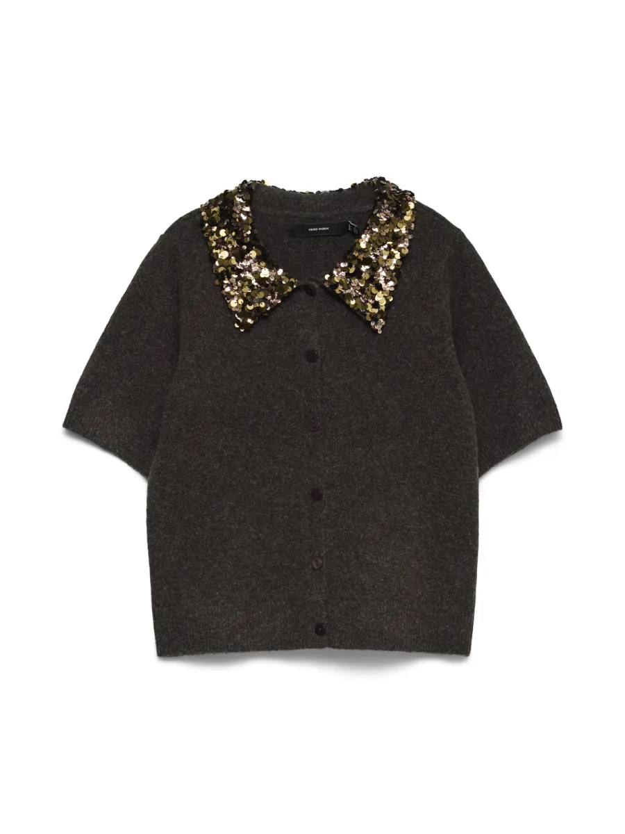 VERO MODA-VMJONAH 2/4 O-NECK SEQUINCE COLLAR-10352443-Chocolate Torte-CHOCOLADE